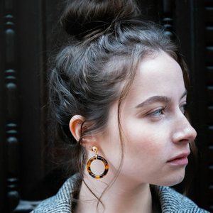 14k Gold Vermeil Tortoise Shell Earrings -Audrey Hepburn style